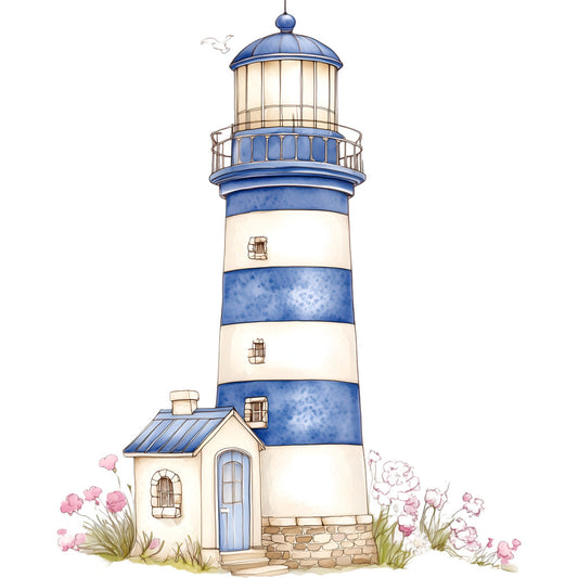 Watercolor Nautical Lighthouse Fabric Panel 15