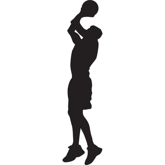 basketball, sports, silhouette, black, athletic, player, shooting, jump shot, basketball player, sports themed, modern, masculine, teen, youth, sports fan, court, game, competitive, action, dynamic, energy, sporty, monochrome, black silhouette, basketball apparel, gym, training, workout, sports decor