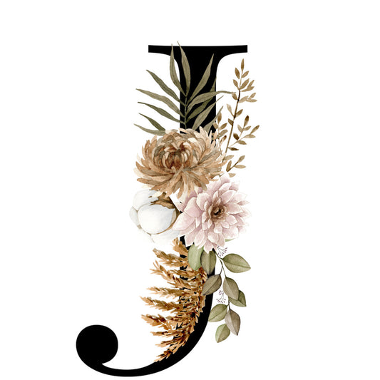 Alphabet with Watercolor Flowers Fabric Panel 2