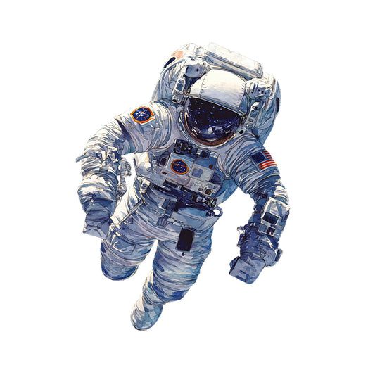 astronaut, space, nasa, white, blue, navy blue, silver, gray, american flag, patriotic, usa, explorer, adventure, celestial, sci-fi, science fiction, modern, futuristic, bold, educational, stem, illustration, realistic, portrait, space suit, helmet, wall hanging, home decor, child's bedroom, contemporary