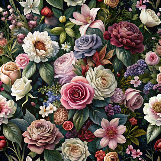 Realistic Flowers Pattern 24 Quilting Cotton Fabric