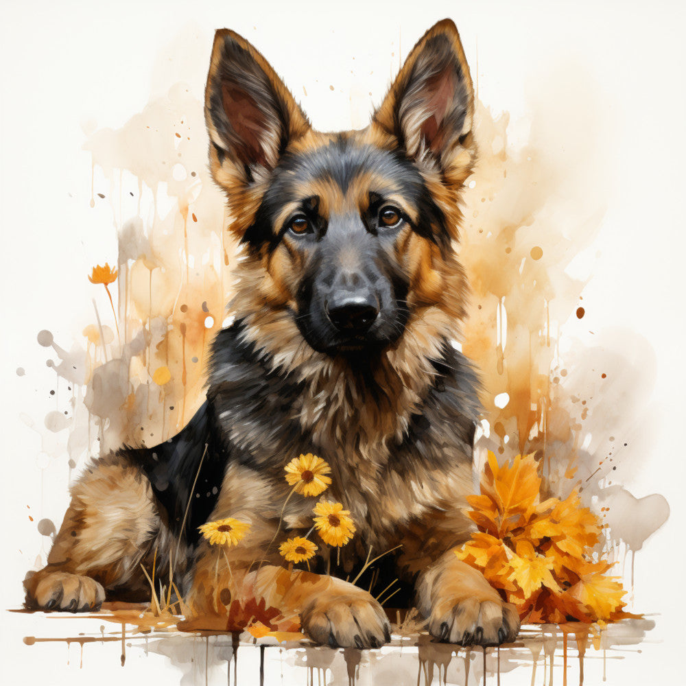 German Shepherd with Flowers Fabric Panel 6