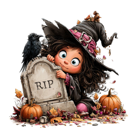 halloween, autumn, fall, witch, gothic, dark, spooky, pumpkins, tombstone, rip, graveyard, orange, black, pink, burgundy, cream, whimsical, cute, charming, children, kids, festive, seasonal, decorative, crows, ravens, leaves, magical, playful, witchy