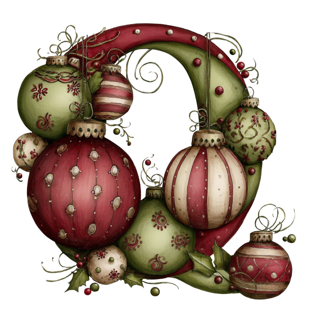 christmas, holiday, ornaments, baubles, festive, vintage, whimsical, elegant, traditional, dusty rose, sage green, cream, red, decorative, embellished, beaded, striped, floral, scrolls, curls, festive ornaments, winter, seasonal, elegant christmas, traditional holiday, decorative elements, metallic accents, vintage ornaments