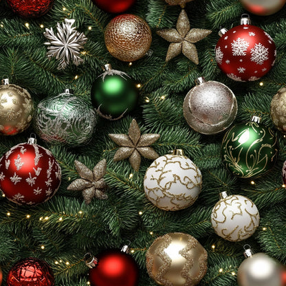 Realistic Christmas Ornaments Pattern 1 Quilting Cotton Fabric