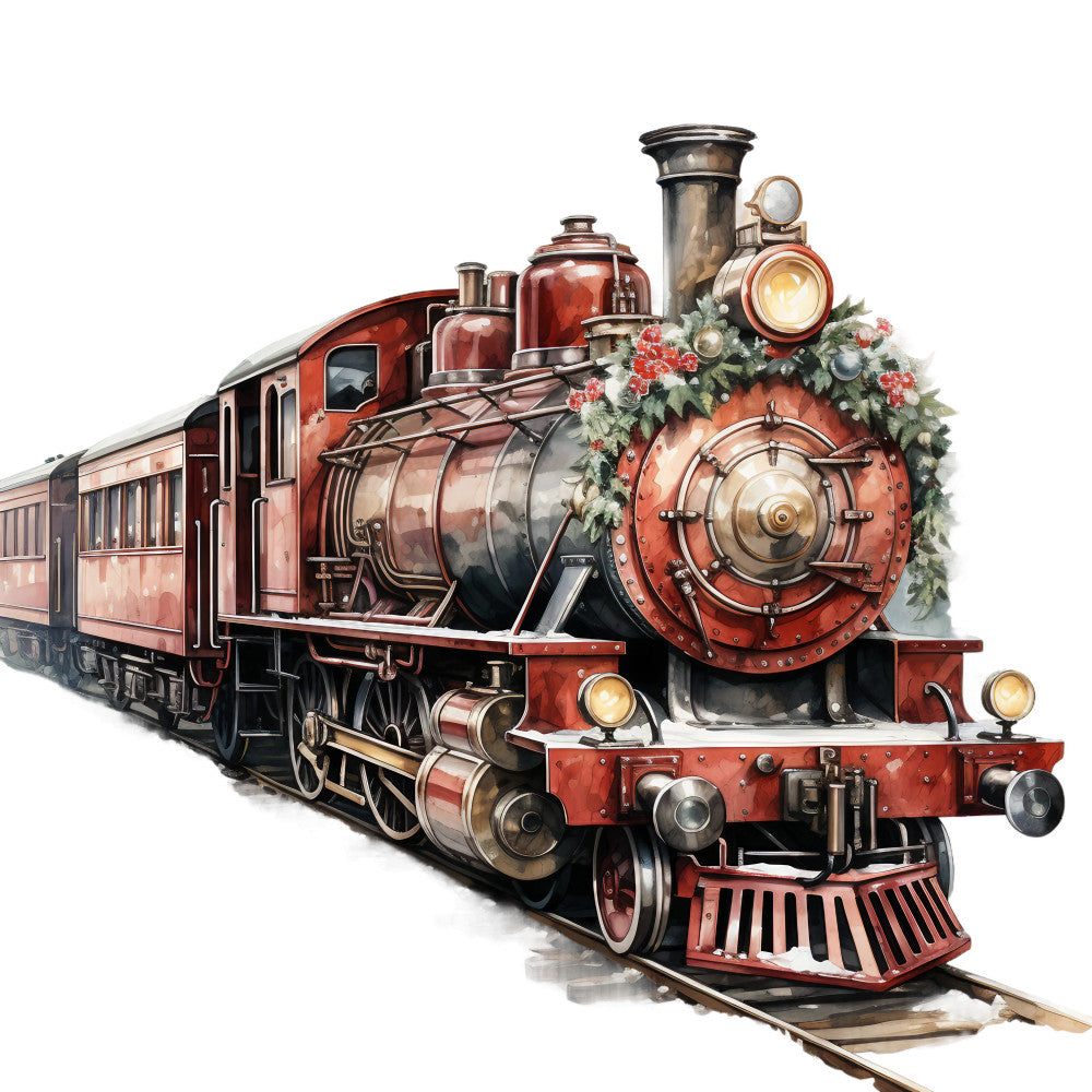 Vintage Christmas Trains Fabric Panel 4