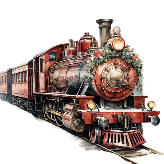 Vintage Christmas Trains Fabric Panel 4
