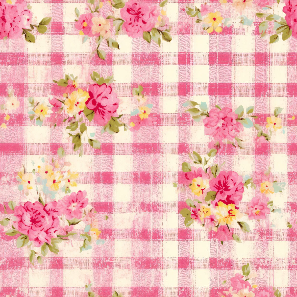 Rosy Gingham Pattern 14 Minky Fabric