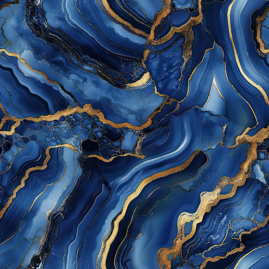 Royal Blue and Gold Agate Pattern 3 Quilting Cotton Fabric