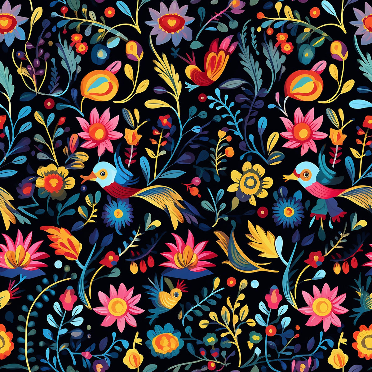 Midnight Otomi Garden Pattern 9 Minky Fabric