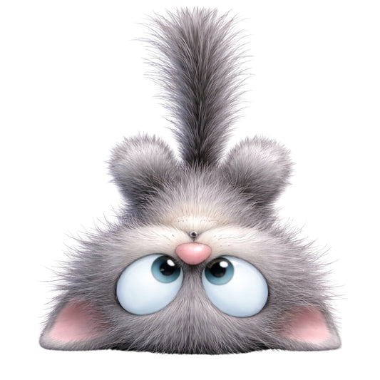 gray, white, pink, light blue, fluffy, cute, whimsical, animals, bunny, rabbit, cartoon, children, kids, playful, expressive, big eyes, fuzzy, soft, baby, nursery, fun, character, creature, modern, adorable, fantasy, illustration, unique, decorative