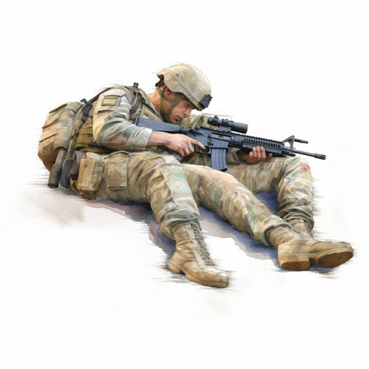 military, soldier, camouflage, tan, khaki, brown, olive green, sage green, desert camo, tactical, armed forces, action, realistic, patriotic, americana, masculine, adventure, combat, rifle, boots, uniform, contemporary, detailed illustration, army, defense, courage, heroic, strength, modern warfare