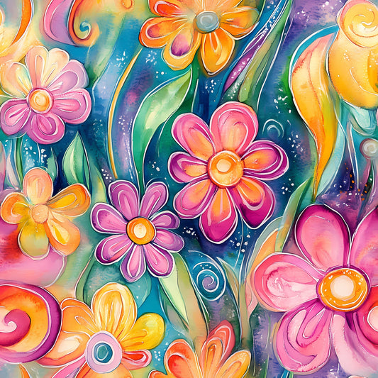 Vibrant Abstract Floral Art Pattern 1 Quilting Cotton Fabric