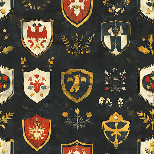 Rustic German Banners and Shields Pattern 15 Quilting Cotton Fabric