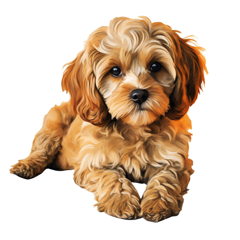 golden brown, cream, tan, apricot, russet, puppy, dog, cavalier king charles spaniel, doodle, cute animals, pet portrait, animal lover, whimsical, playful, children's, kids, nursery, baby, stuffed animal, adorable, fluffy, friendly, companion animal, realistic illustration, nature inspired, farmhouse, cozy, warm tones, child's quilt