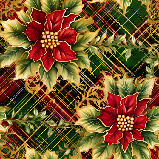 Red Green Gold Christmas Pattern 12 Quilting Cotton Fabric
