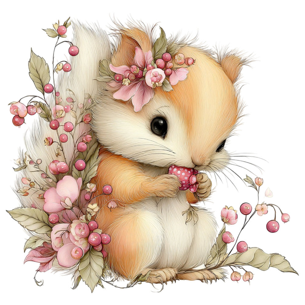 cute animal, hedgehog, woodland creature, floral, pink flowers, berries, botanical, nature, whimsical, illustration, storybook, children's, baby, nursery, spring, soft colors, cream, tan, rust orange, dusty rose, sage green, blush pink, coral pink, gentle, sweet, feminine, vintage style, decorative panel, wall art, baby quilt