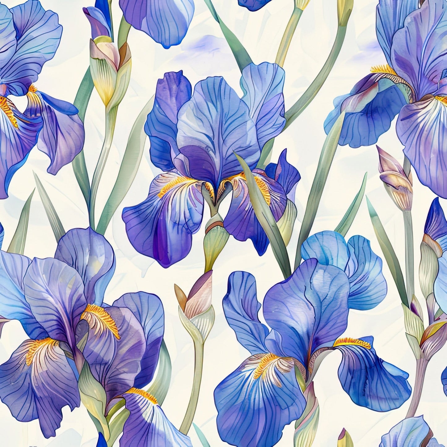 Iris Bloom Floral Pattern 1 Quilting Cotton Fabric