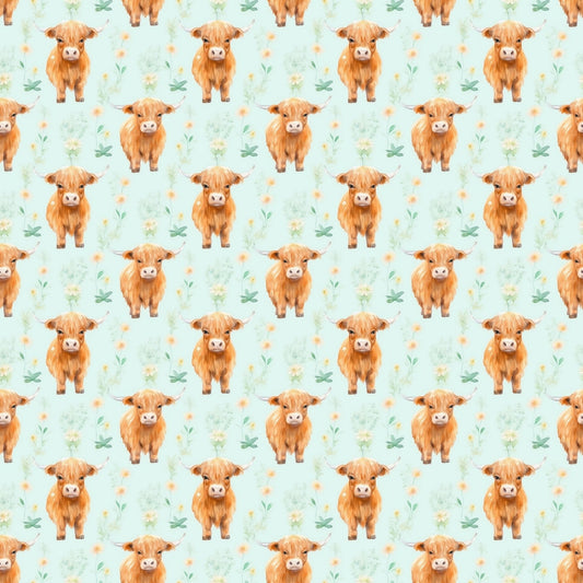 Funky Highland Cows Pattern 1 Quilting Cotton Fabric