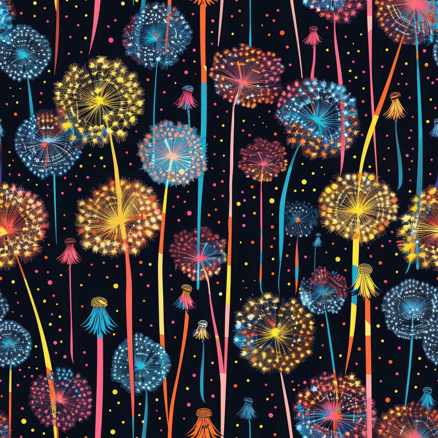 Midnight Dandelions Pattern 1 Quilting Cotton Fabric