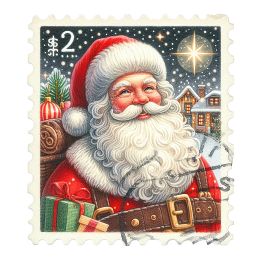 Santa Claus Postage Stamps Fabric Panel 8