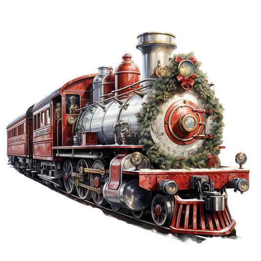 Vintage Christmas Trains Fabric Panel 1
