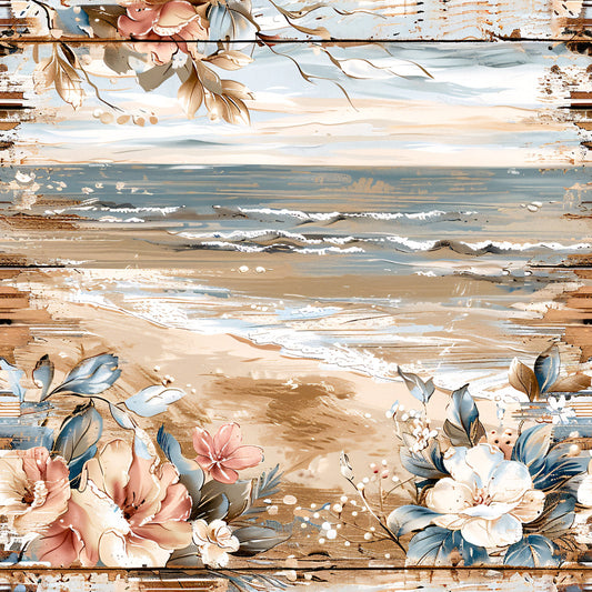 Floral Beach Scenes Fabric Panel 13