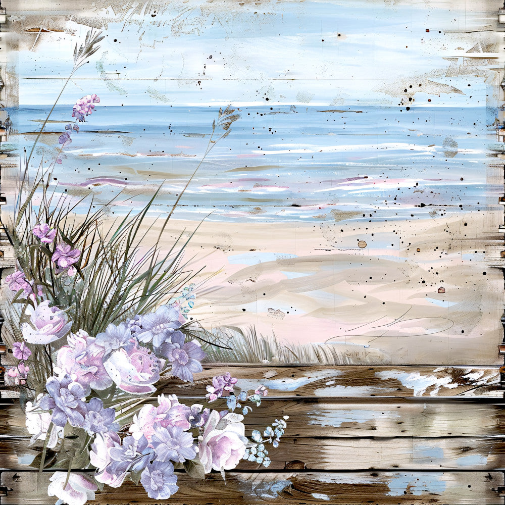 Floral Beach Scenes Fabric Panel 4
