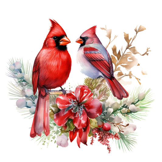 Cardinals on Flowers Fabric Panel 13