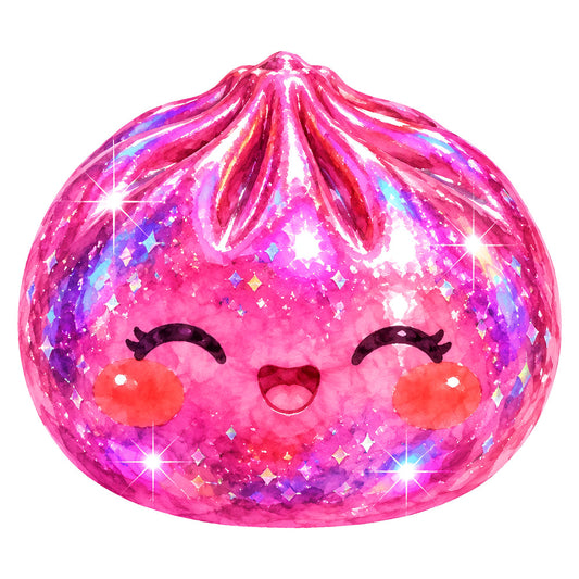 hot pink, magenta, purple, sparkle, glitter, sequin, shiny, metallic, cute face, kawaii, whimsical, playful, children, kids, girly, stars, sparkles, rainbow, colorful, magical, fantasy, fun, happy, cheerful, character, plush toy inspired, baby, toddler, nursery, bedroom decor