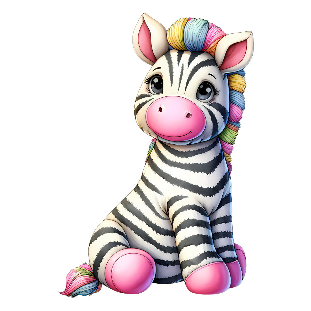 rainbow mane, zebra, whimsical, children's, baby, colorful, bright, pink, cream, black, white, yellow, blue, magenta, striped, animal, cute, playful, modern, nursery, wall hanging, baby quilt, magical, fantasy, sweet, fun, vibrant, gender-neutral