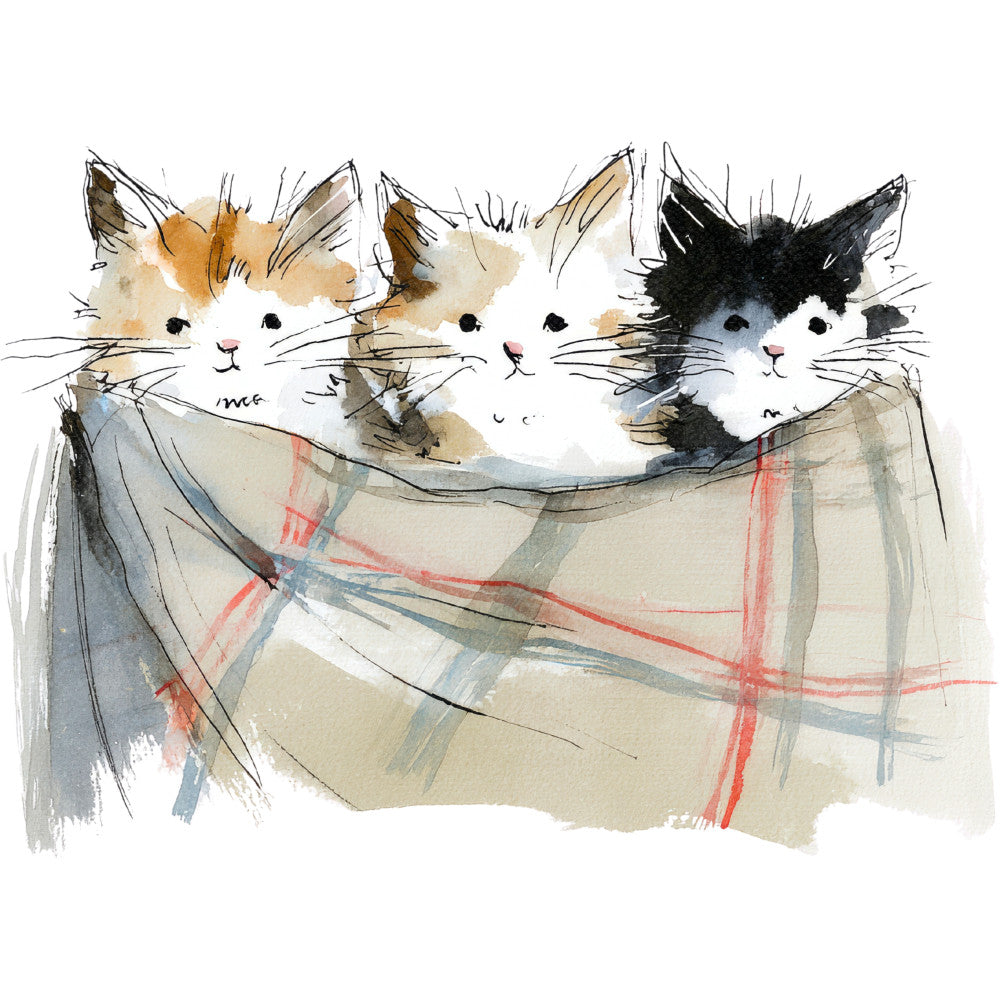 Handdrawn Christmas Cats Fabric Panel 45