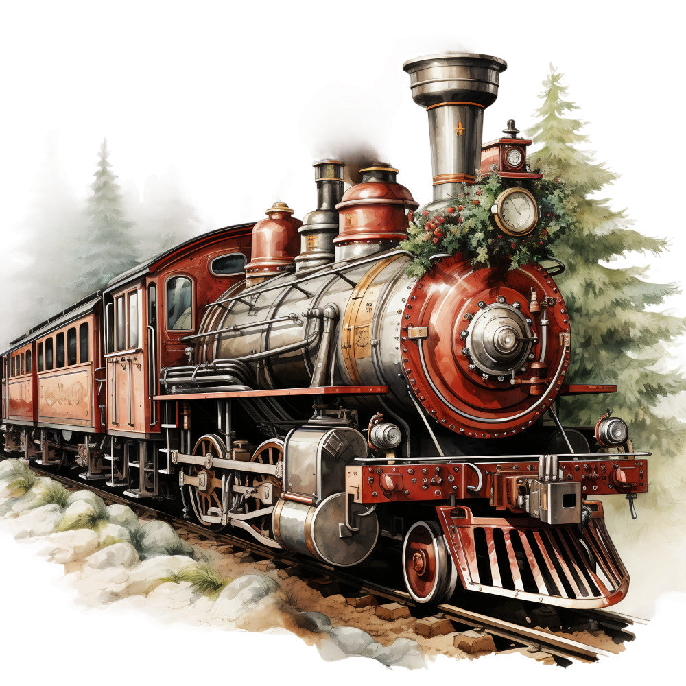 Vintage Christmas Trains Fabric Panel 14