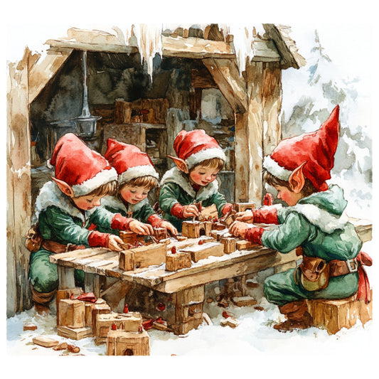 Watercolor Christmas Scene Fabric Panel 5