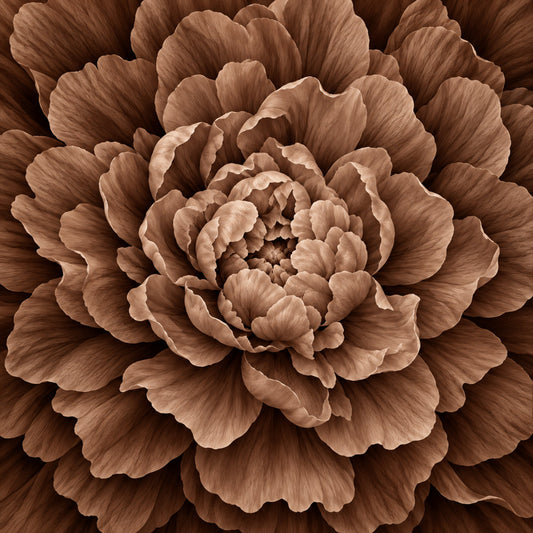taupe, tan, beige, brown, sepia, neutral tones, warm tones, floral, peony, rose, bloom, blossom, flower, layered petals, botanical, nature, elegant, romantic, vintage, classic, traditional, detailed, dimensional, close-up, macro, wall art, home decor, upholstery, decorative, timeless