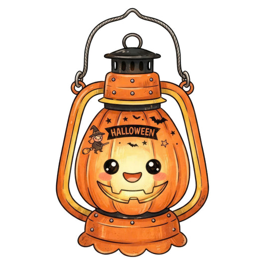 halloween, jack-o'-lantern, pumpkin, orange, black, yellow, gold, witch, bats, stars, cute, kawaii, whimsical, fall, autumn, october, spooky, festive, smiling face, lantern, decorative, children's, playful, cheerful, seasonal, holiday, trick-or-treat, porch decor, wall hanging, home décor