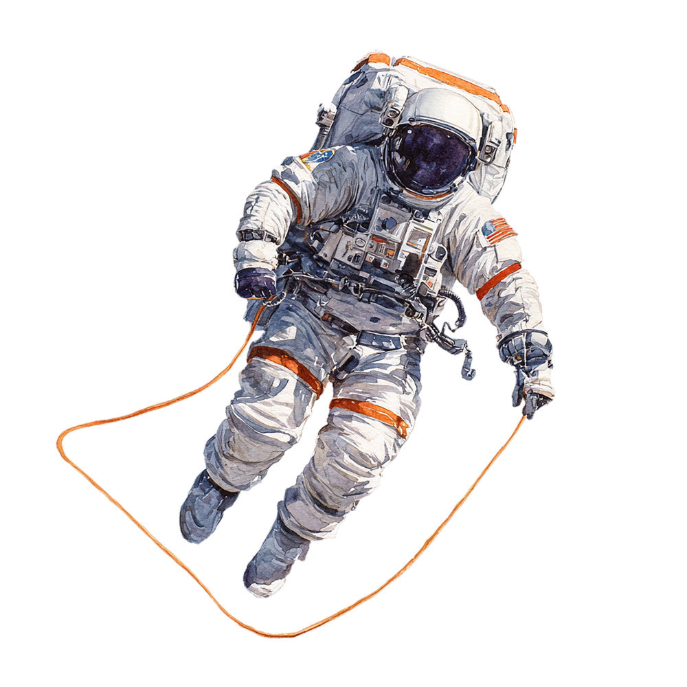 astronaut, space, nasa, orange accents, white, navy blue, gray, grey, grey-blue, scientific, explorer, adventure, outer space, celestial, modern, educational, stem, astronaut suit, spaceman, spacewalk, tether line, futuristic, contemporary, masculine, boys, space exploration, themed panel, wall art, home decor