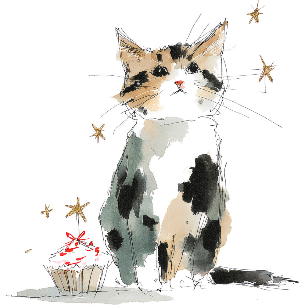 Handdrawn Christmas Cats Fabric Panel 78