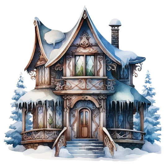 Watercolor Winter Houses Fabric Panel 22