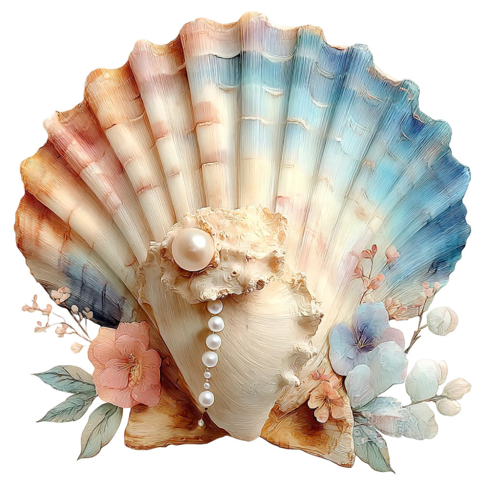 seashell, pearl, ocean gradient, coral pink, dusty rose, cream, soft blue, ombre, coastal, nautical, floral, botanical, delicate flowers, feminine, elegant, romantic, spring, summer, nature, shell motif, pearl beads, iridescent, pastel colors, watercolor effect, artistic, whimsical, luxury, vintage inspired, dimensional, textured