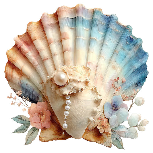 seashell, pearl, ocean gradient, coral pink, dusty rose, cream, soft blue, ombre, coastal, nautical, floral, botanical, delicate flowers, feminine, elegant, romantic, spring, summer, nature, shell motif, pearl beads, iridescent, pastel colors, watercolor effect, artistic, whimsical, luxury, vintage inspired, dimensional, textured