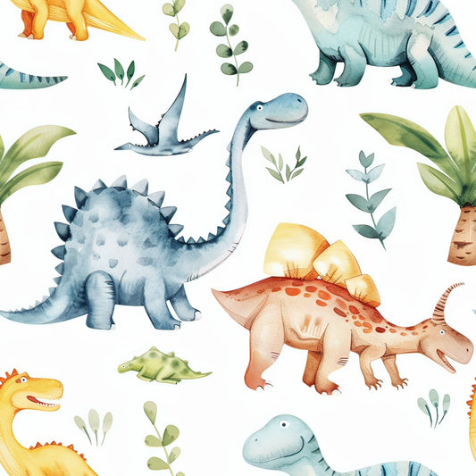 Watercolor Dinosaurs Pattern 8 Quilting Cotton Fabric