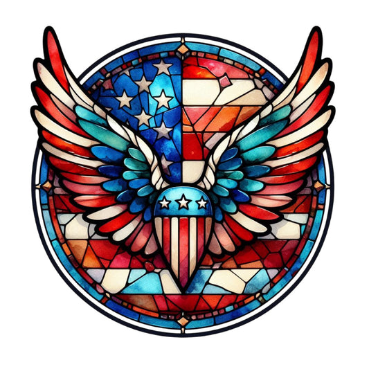 Round Stained Glass Patriotic Fabric Panel 11