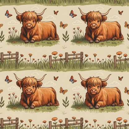 Cartoon Highland Cows Pattern 15 Quilting Cotton Fabric