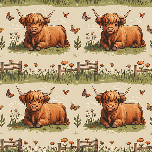 Cartoon Highland Cows Pattern 15 Quilting Cotton Fabric