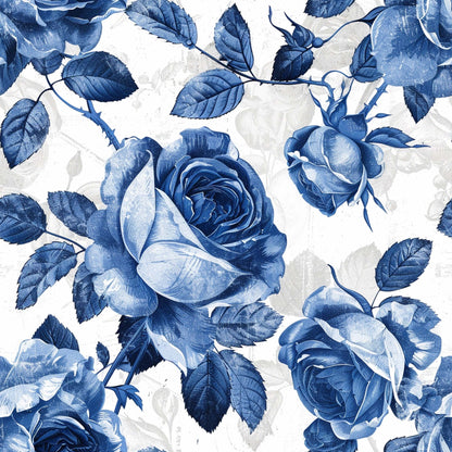 Faded Indigo Roses Pattern 11 Minky Fabric
