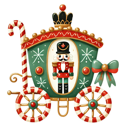 nutcracker, christmas, holiday, red and green, forest green, cream, gold, candy cane, festive, whimsical, traditional, vintage, royal carriage, crown, bow, snowflakes, nutcracker soldier, toy soldier, winter, seasonal, novelty, children's, festive decor, elegant, decorative, christmas panel, holiday theme, striped, ornamental