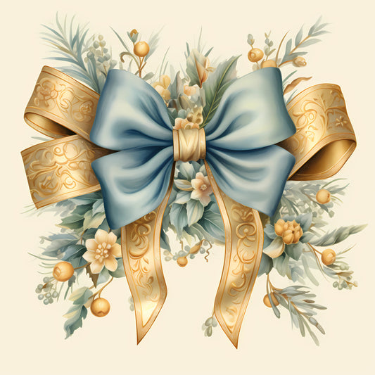 Light Blue and Gold Christmas Fabric Panel 2