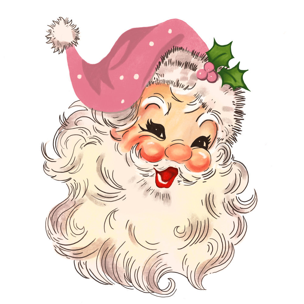 Pink Hat Santas Fabric Panel 6