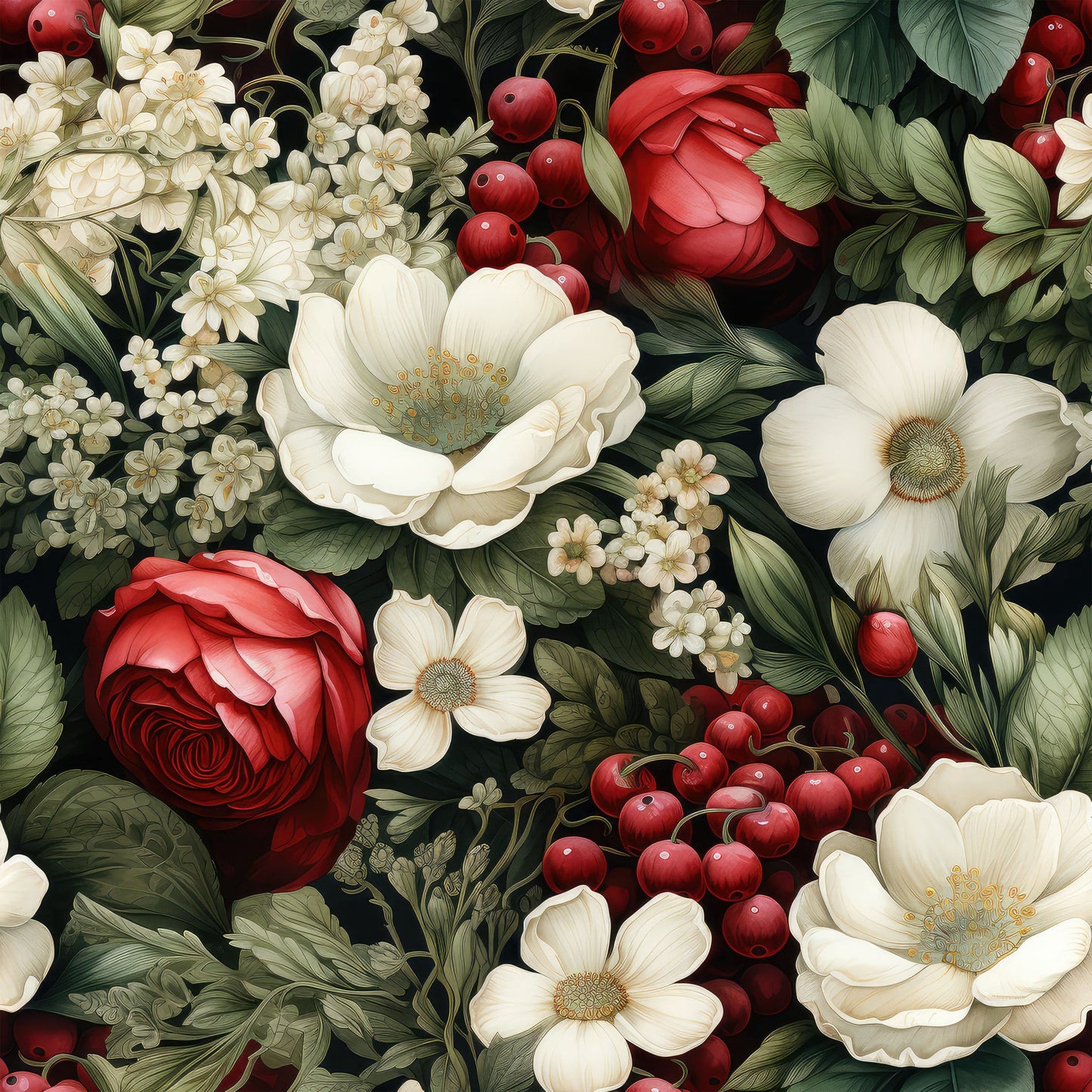 Christmas Florals Pattern 20 Quilting Cotton Fabric